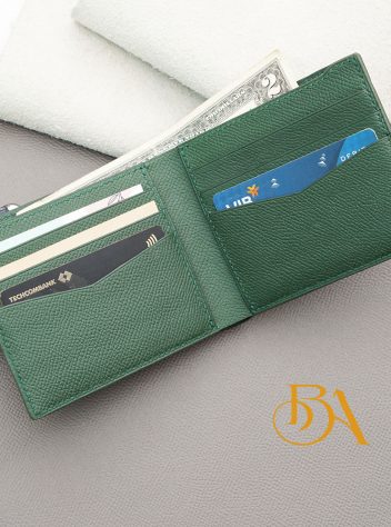 Ví da cá sấu kết hợp da bê Epsom màu xanh lá đậm AWL130