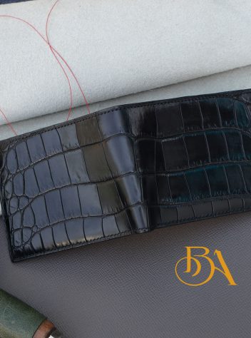 Ví da cá sấu Alligator kết hợp da dê Alran Sully màu đen AWL129