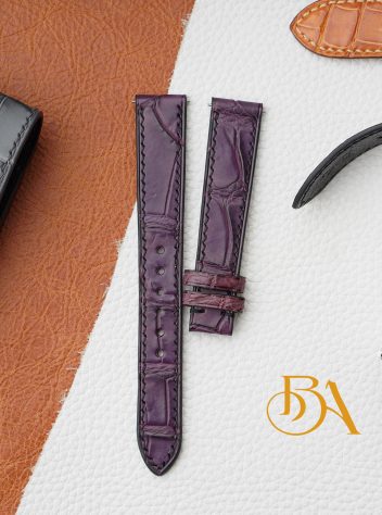Dây đồng hồ Handmade da cá sấu nhập khẩu màu tím AL142