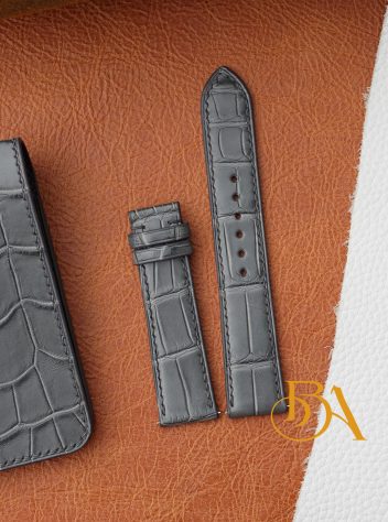 Dây da cá sấu Pháp cao cấp, dây đồng hồ cá sấu Alligator xám AL141
